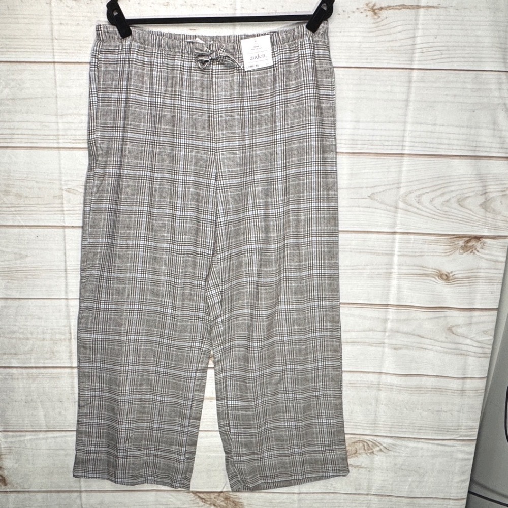 Auden Women Brown Blue Plaid Flannel Wide Leg‎ Pajama Pants Large NWT